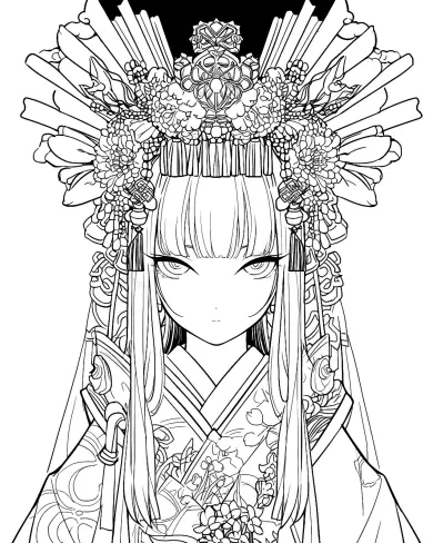 Intricate Geisha Coloring Page