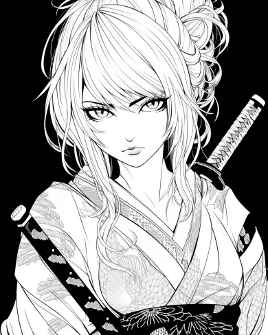 Elegant Samurai Girl Coloring Page