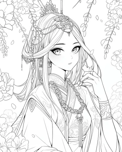Elegant Asian Woman Coloring Page
