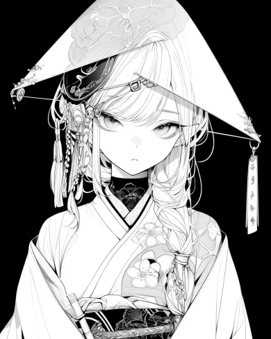 Elegant Japanese Kimono Coloring Page