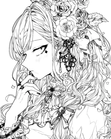 Elegant Floral Portrait Coloring Page