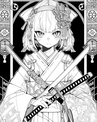 Elegant Samurai Girl Coloring Page