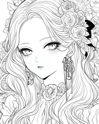 Elegant Floral Portrait Coloring Page
