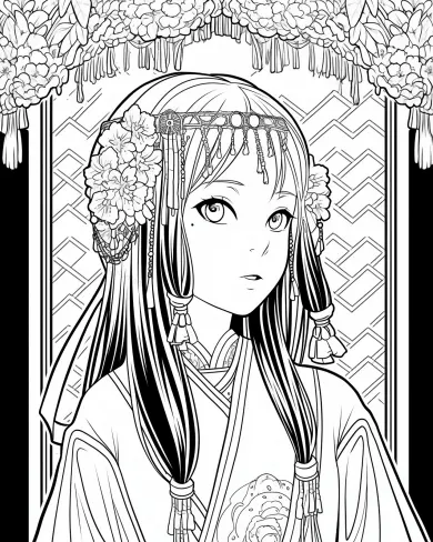 Elegant Coloring Page of a Young Girl
