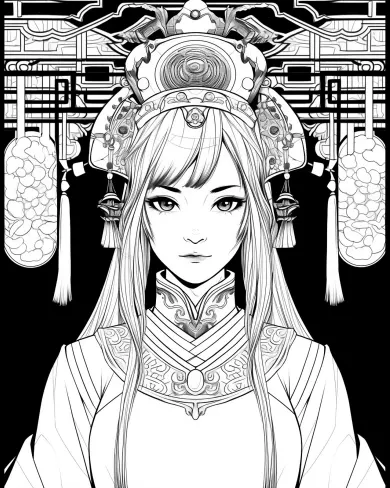 Elegant Chinese Princess Coloring Page
