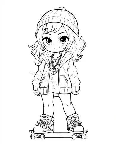 Cool Skateboard Girl Coloring Page