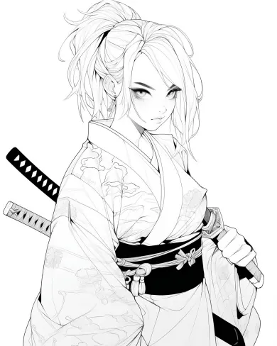 Elegant Samurai Woman Coloring Page