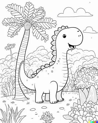 Friendly Dinosaur in a Colorful Jungle