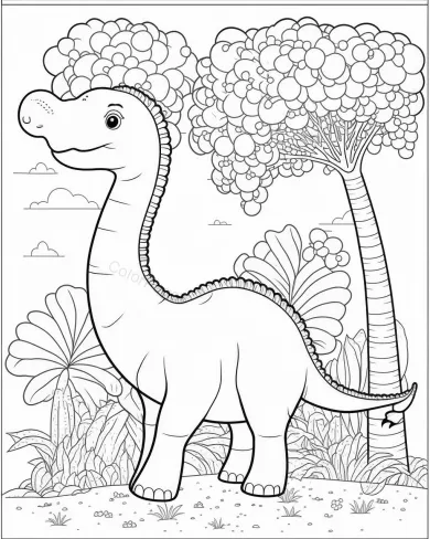 Friendly Dinosaur in a Lush Landscape