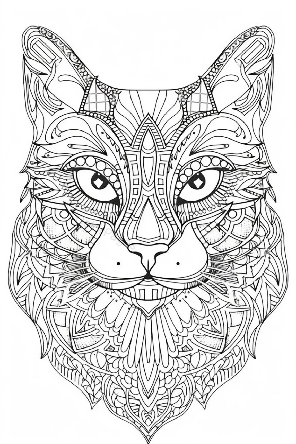 Intricate Cat Coloring Page for Kids