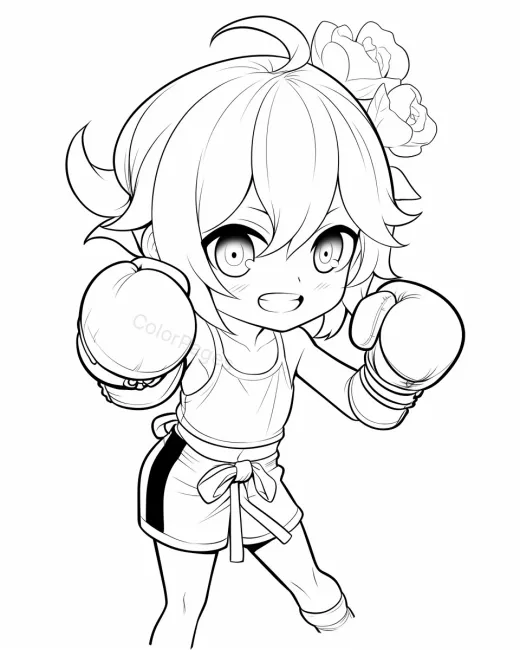 Energetic Boxing Character Coloring Page preview