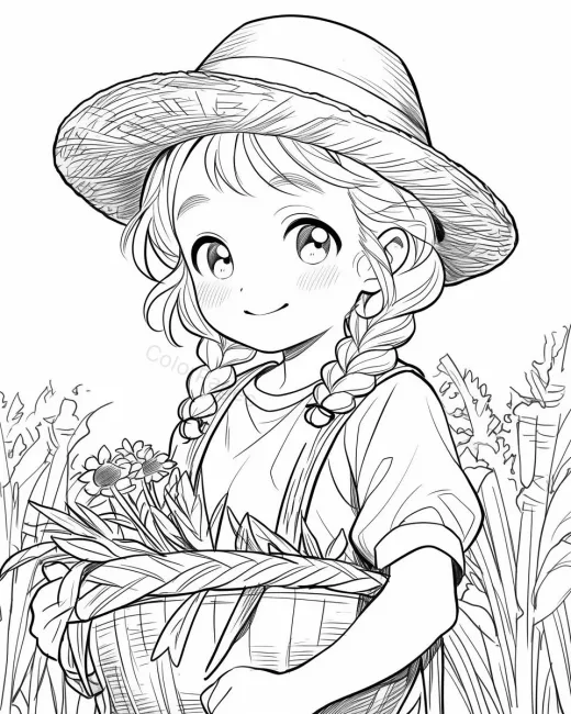 Charming Farm Girl Coloring Page preview