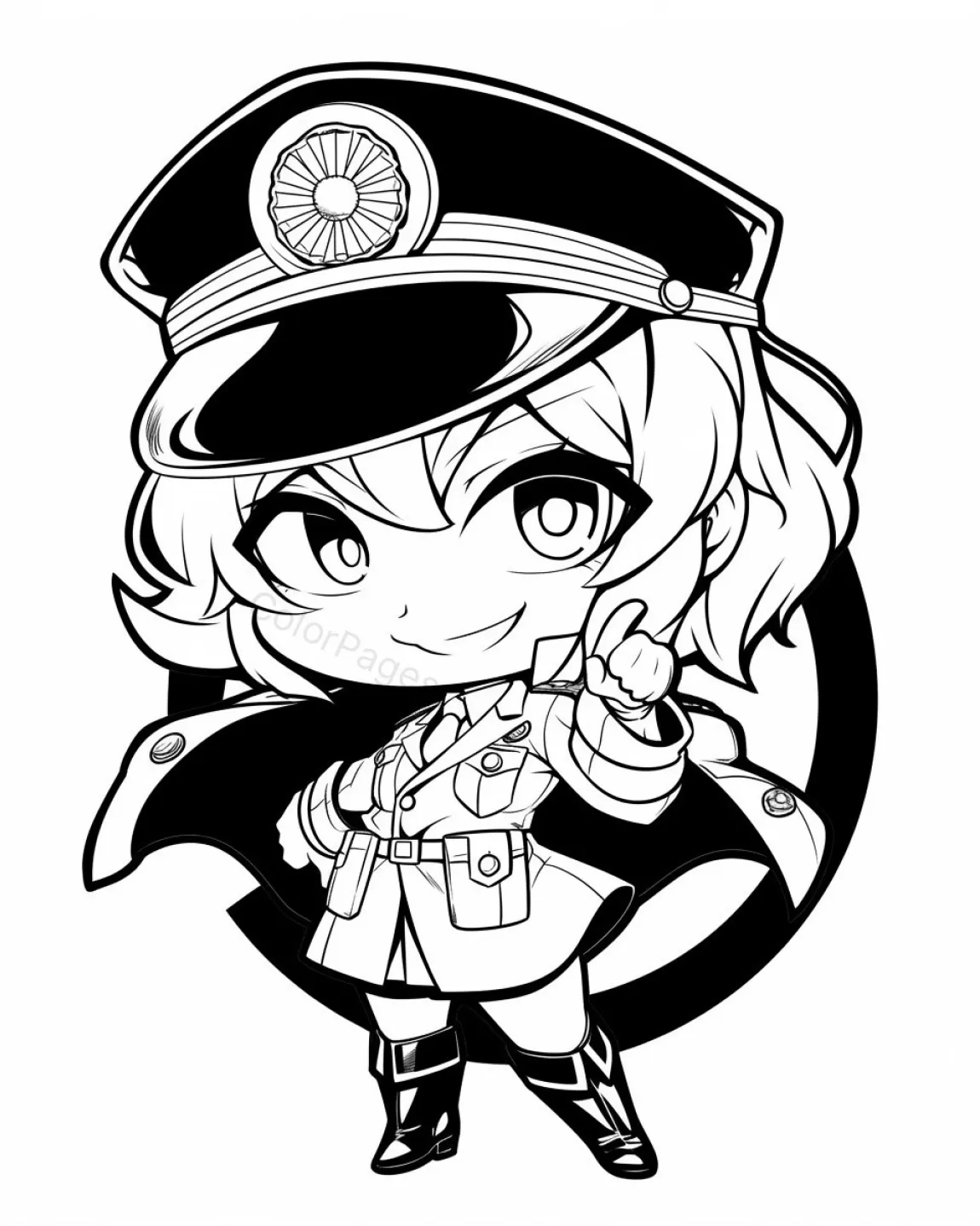 Cute Officer Character Coloring Page