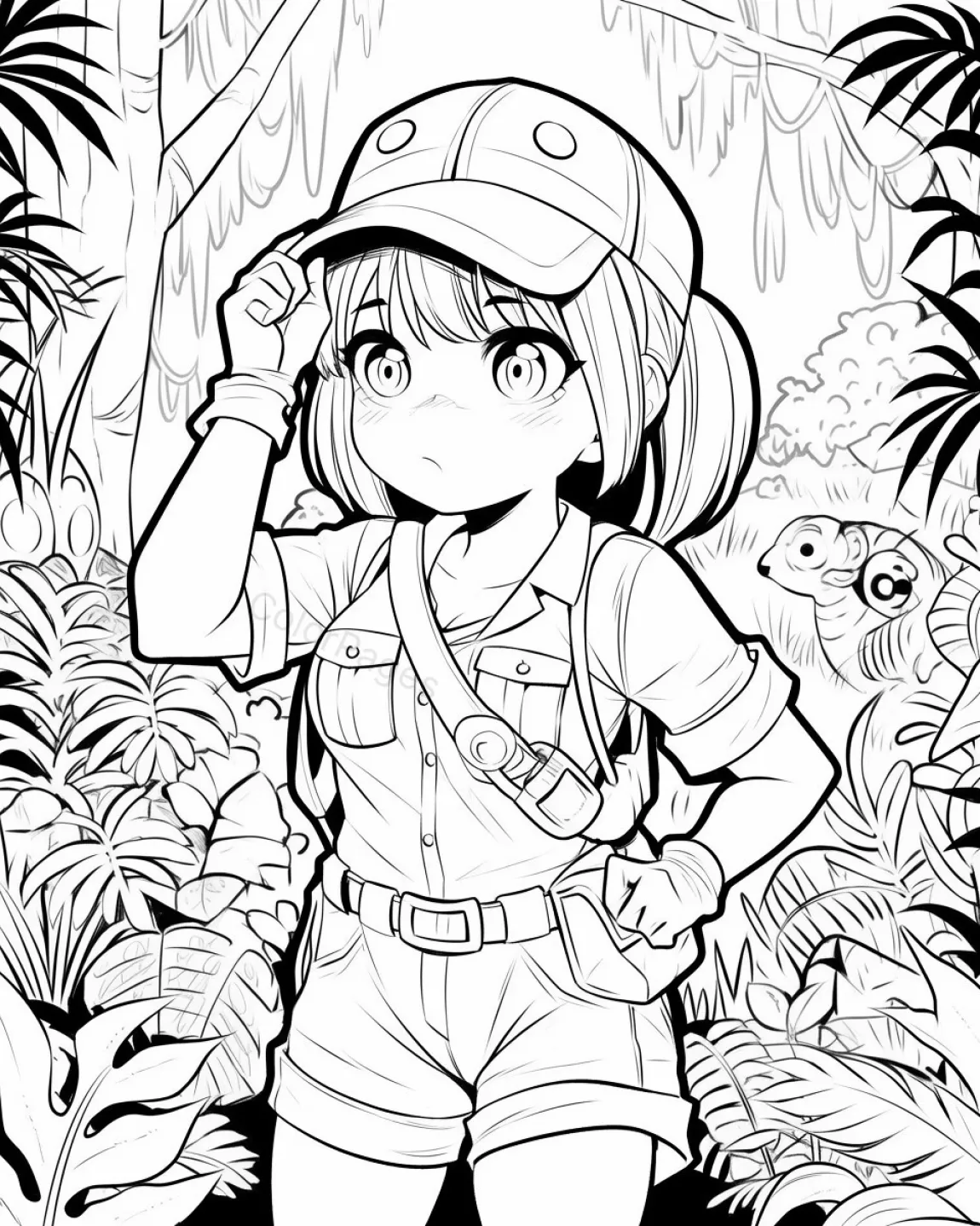 Jungle Explorer Coloring Page