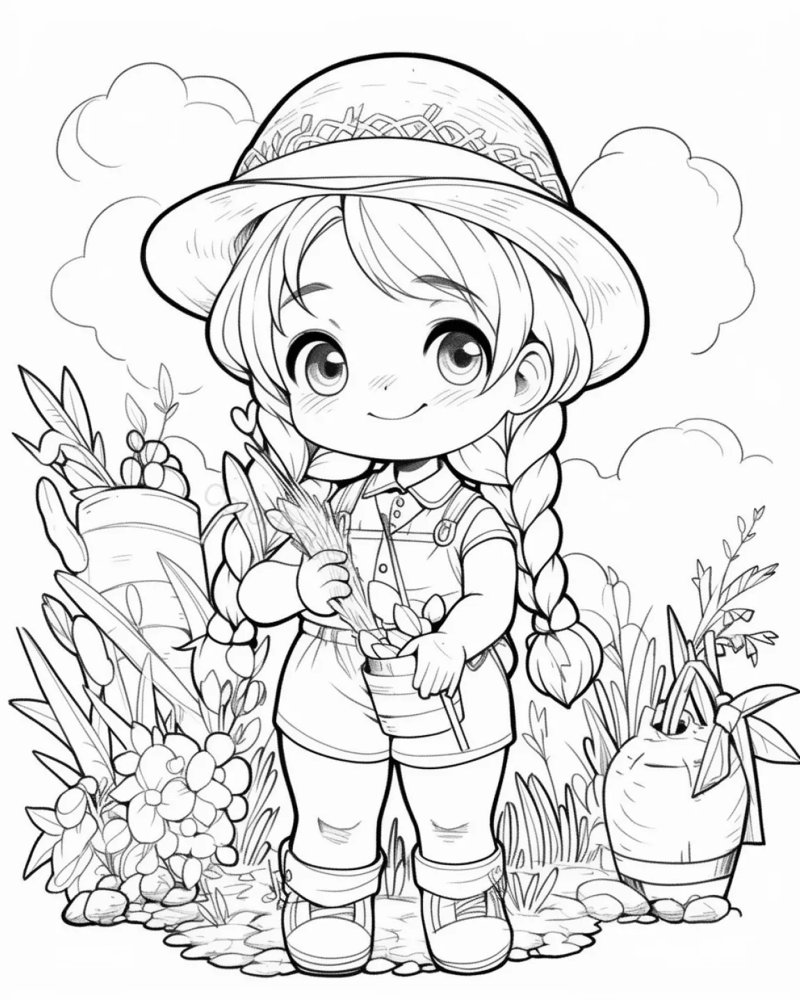 Adorable Gardener Coloring Page