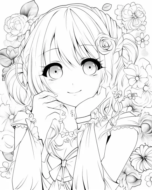 Charming Floral Girl Coloring Page preview