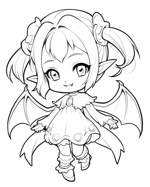 Charming Little Bat Fairy Coloring Page preview