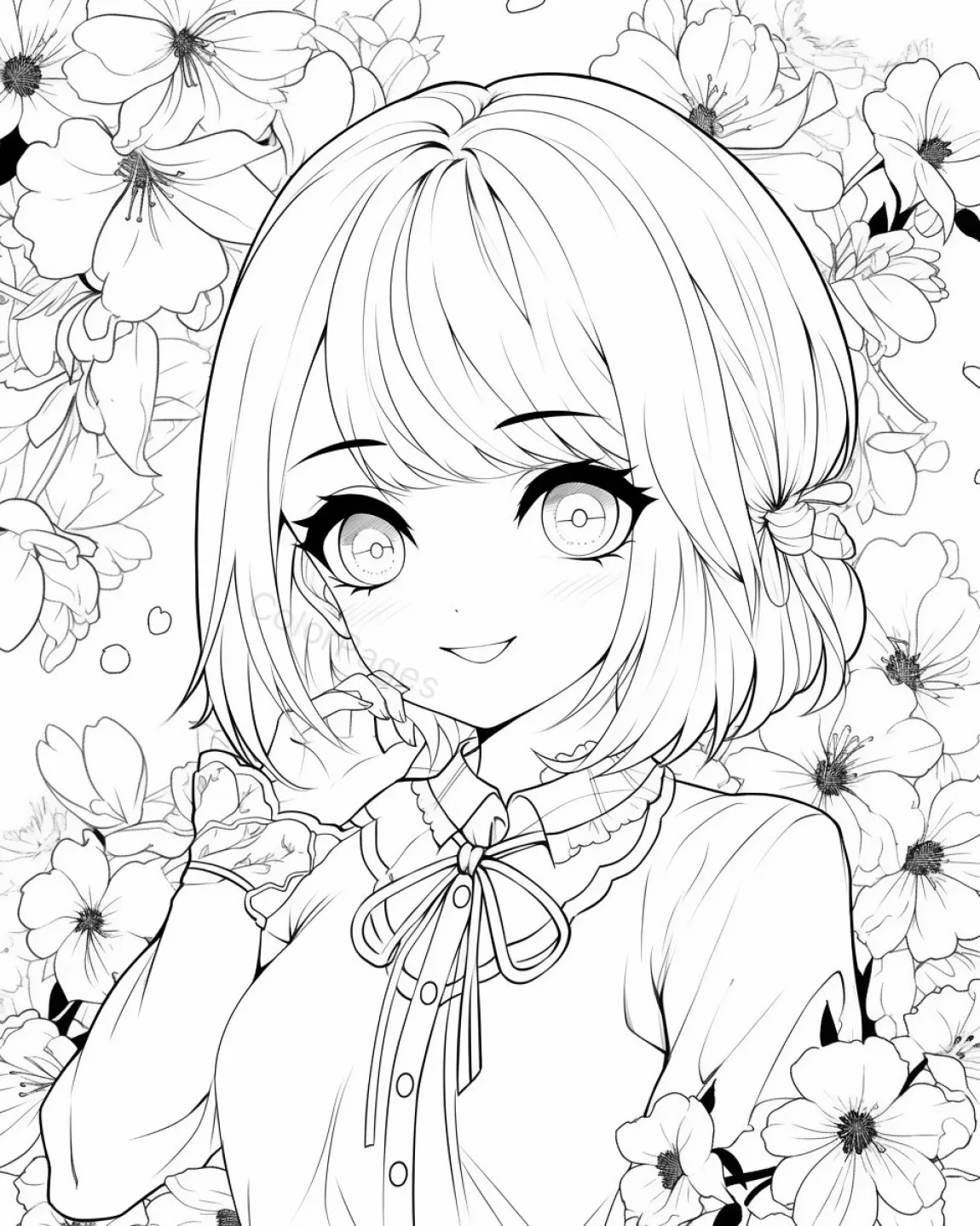 Charming Floral Girl Coloring Page