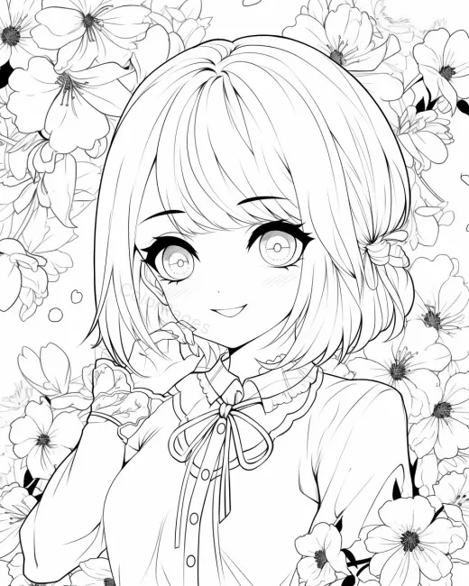 Charming Floral Girl Coloring Page preview