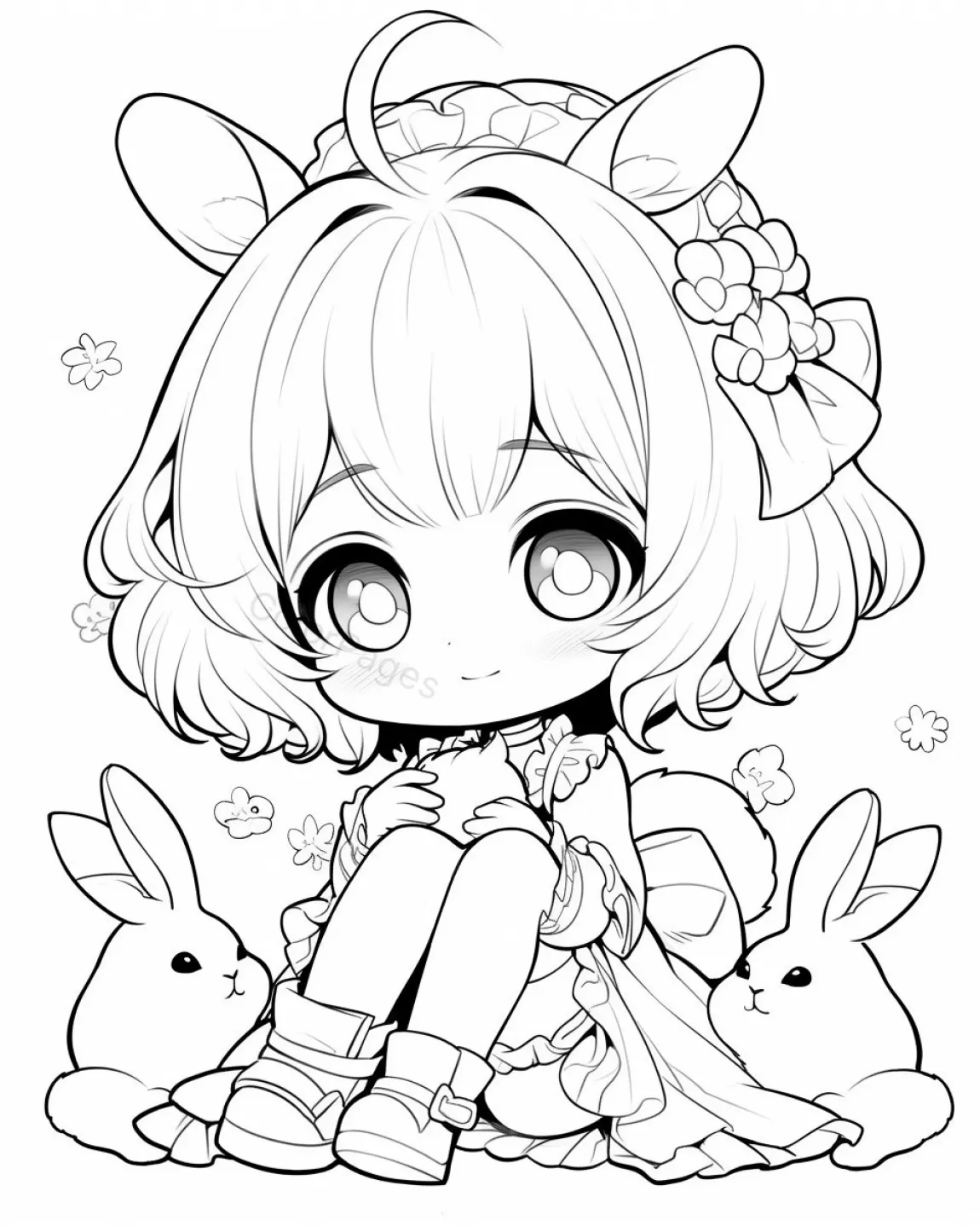 Charming Bunny Girl Coloring Page