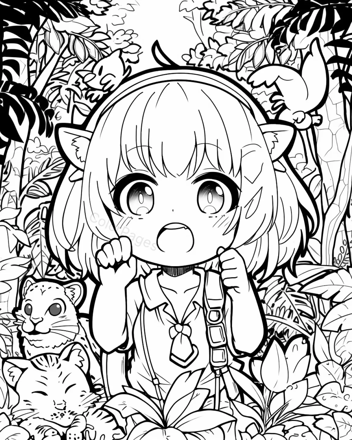 Adventurous Jungle Explorer Coloring Page