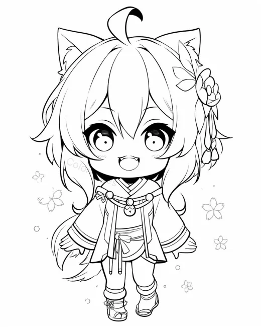 Charming Chibi Fox Character Coloring Page preview