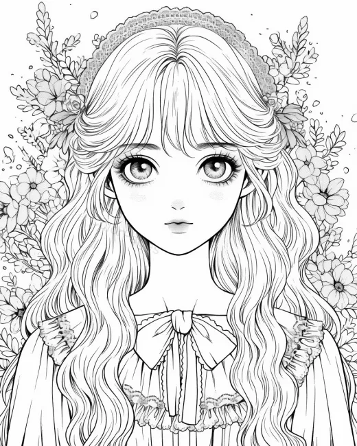 Enchanting Floral Portrait Coloring Page preview