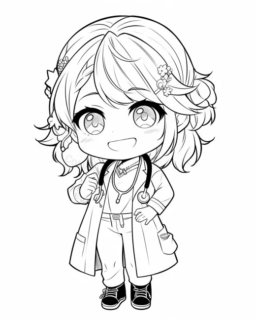 Cute Chibi Doctor Coloring Page preview