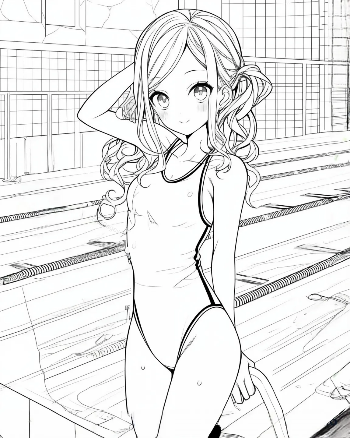 Charming Swimming Girl Coloring Page