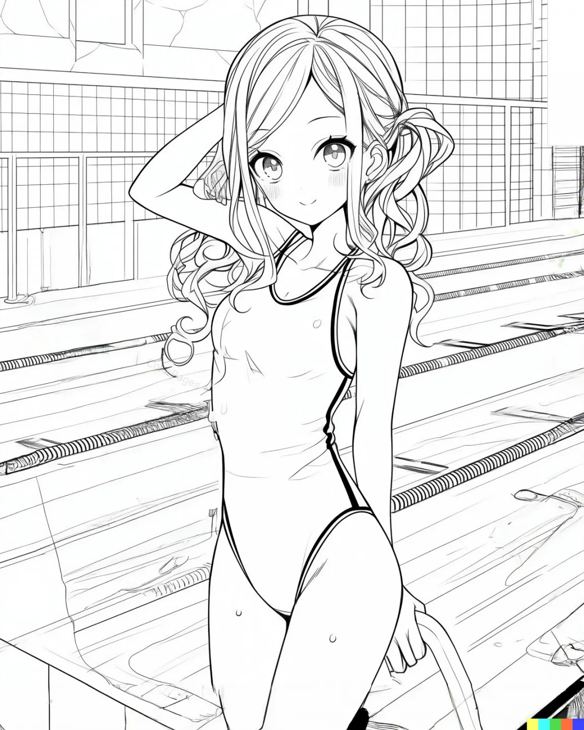 Charming Swim Scene Coloring Page