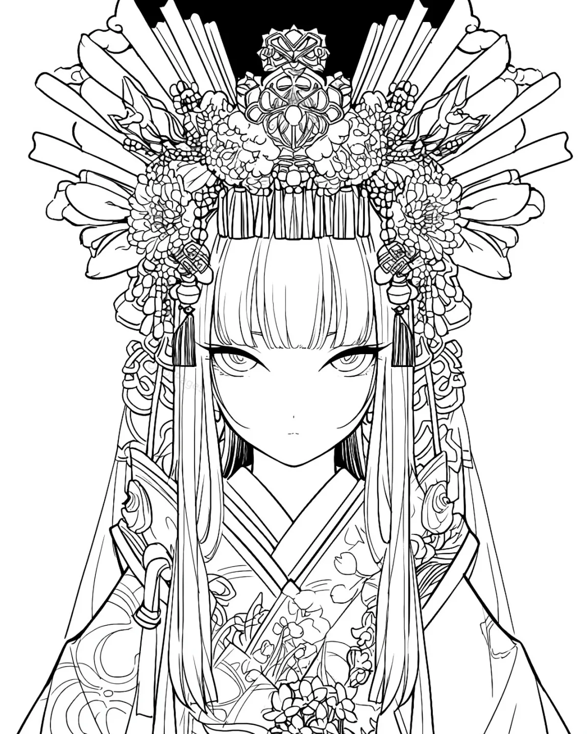 Intricate Geisha Coloring Page