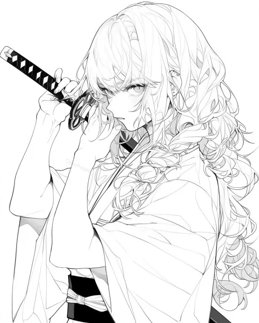 Elegant Samurai Coloring Page preview