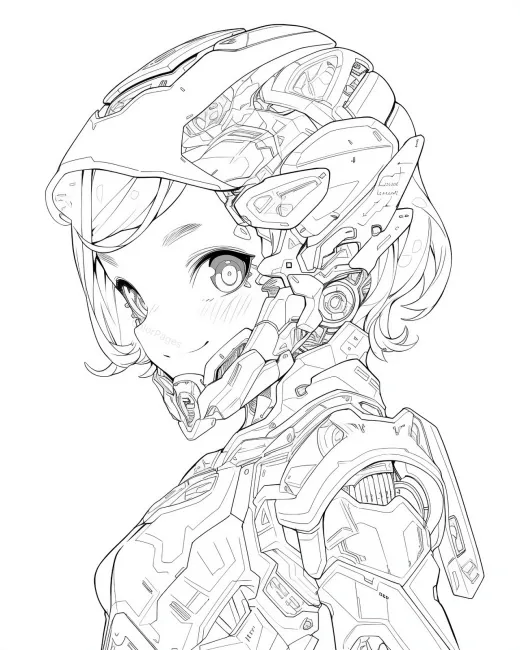 Futuristic Robot Girl Coloring Page preview