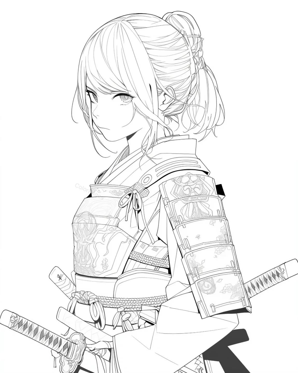 Elegant Samurai Girl Coloring Page