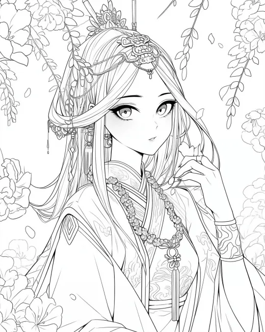 Elegant Asian Woman Coloring Page preview