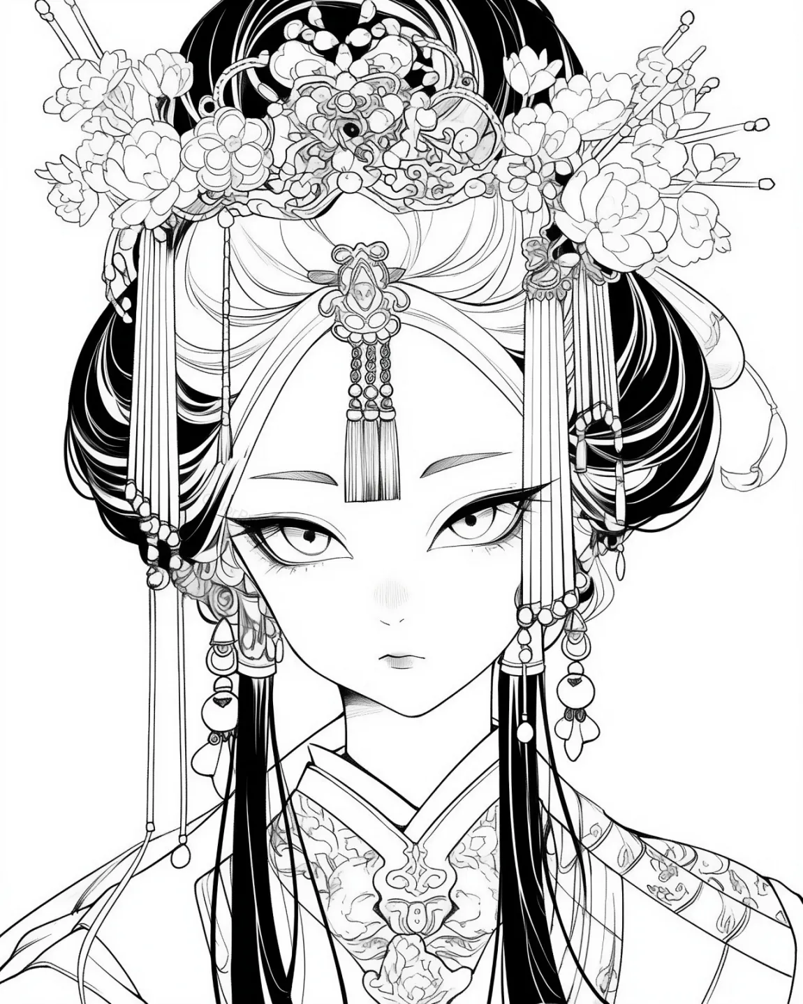 Elegant Asian-inspired Coloring Page