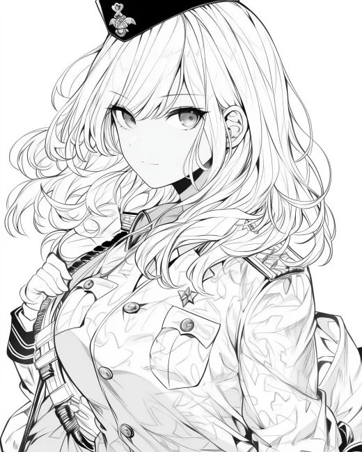 Charming Officer with Flowing Hair Coloring Page preview