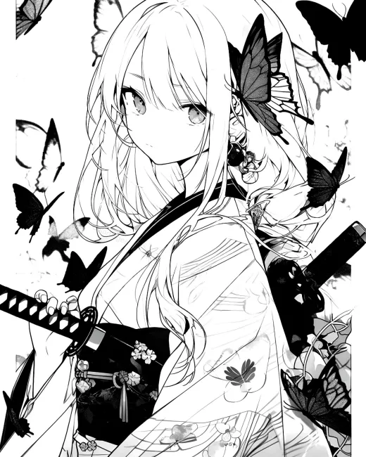 Elegant Butterfly Girl Coloring Page preview