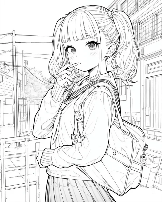 Charming Schoolgirl Coloring Page preview
