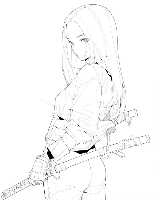 Cool Samurai Girl Coloring Page preview