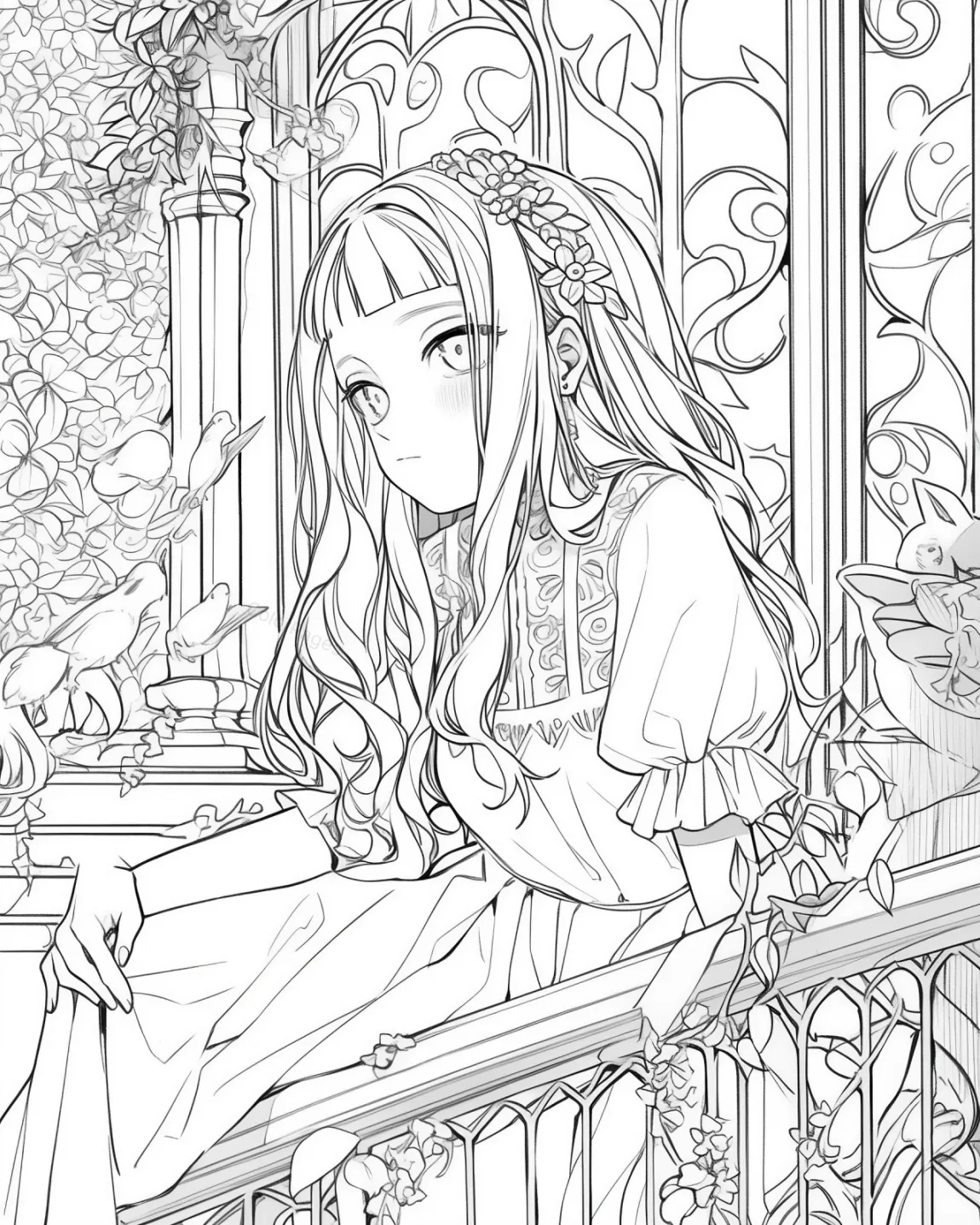 Enchanting Garden Girl Coloring Page