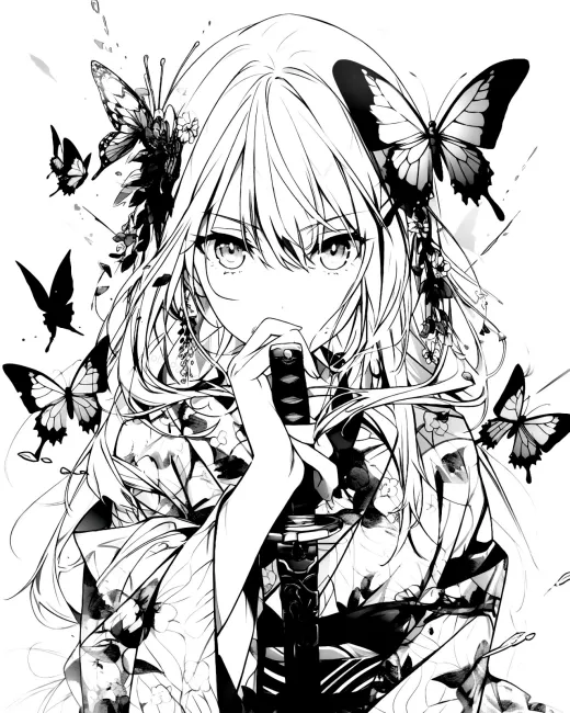 Serene Warrior with Butterflies Coloring Page preview