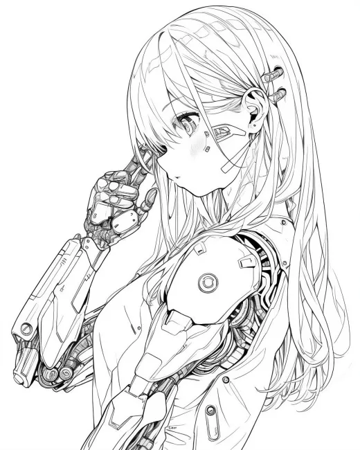 Futuristic Cybernetic Girl Coloring Page preview