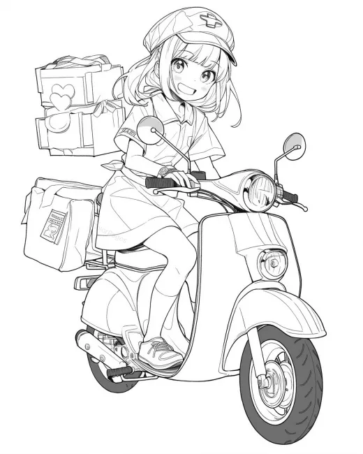 Cheerful Delivery Girl on Scooter preview