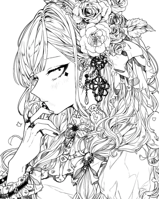 Elegant Floral Portrait Coloring Page preview