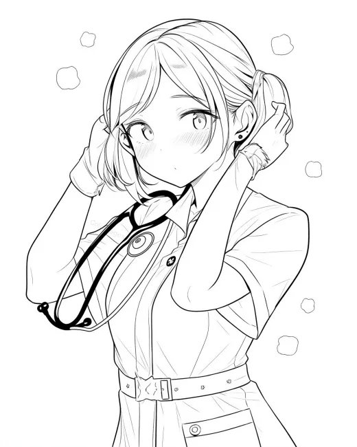 Cheerful Nurse Coloring Page preview
