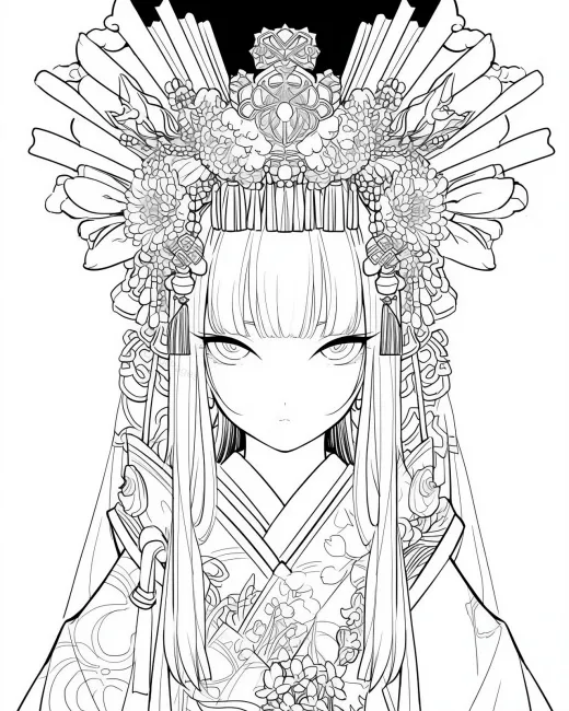 Elegant Japanese Geisha Coloring Page preview