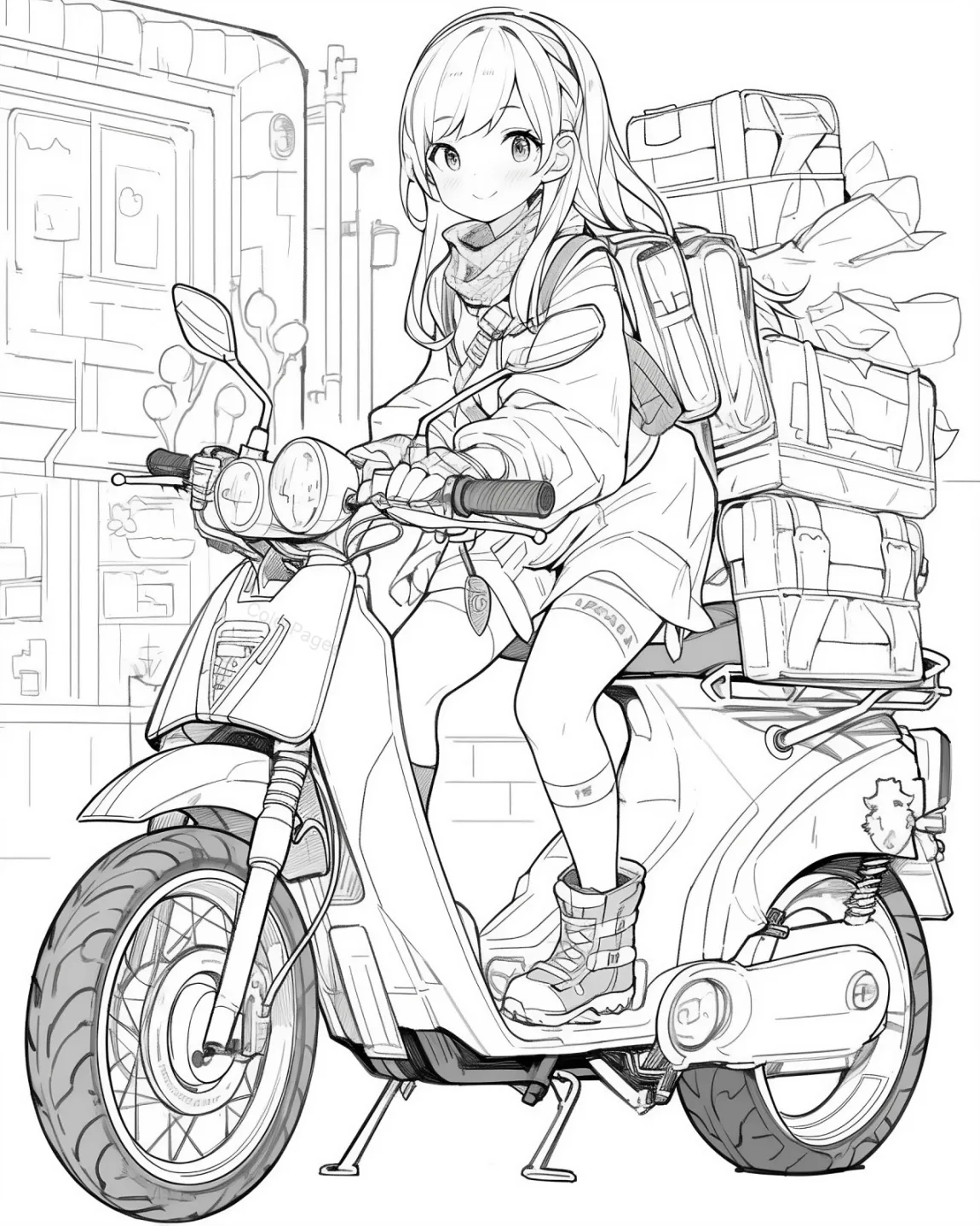Adventurous Delivery Rider Coloring Page