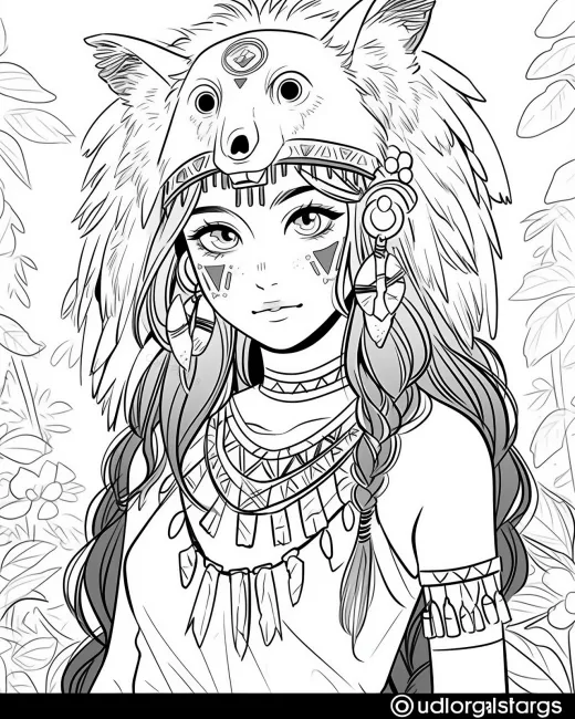 Enchanting Tribal Girl Coloring Page preview
