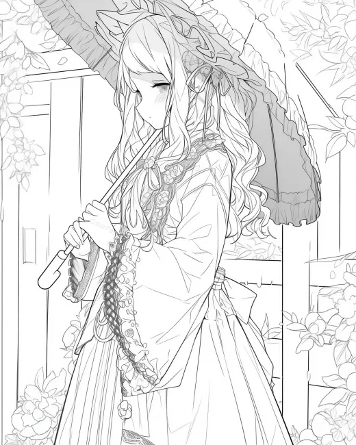 Charming Woman with Parasol Coloring Page preview